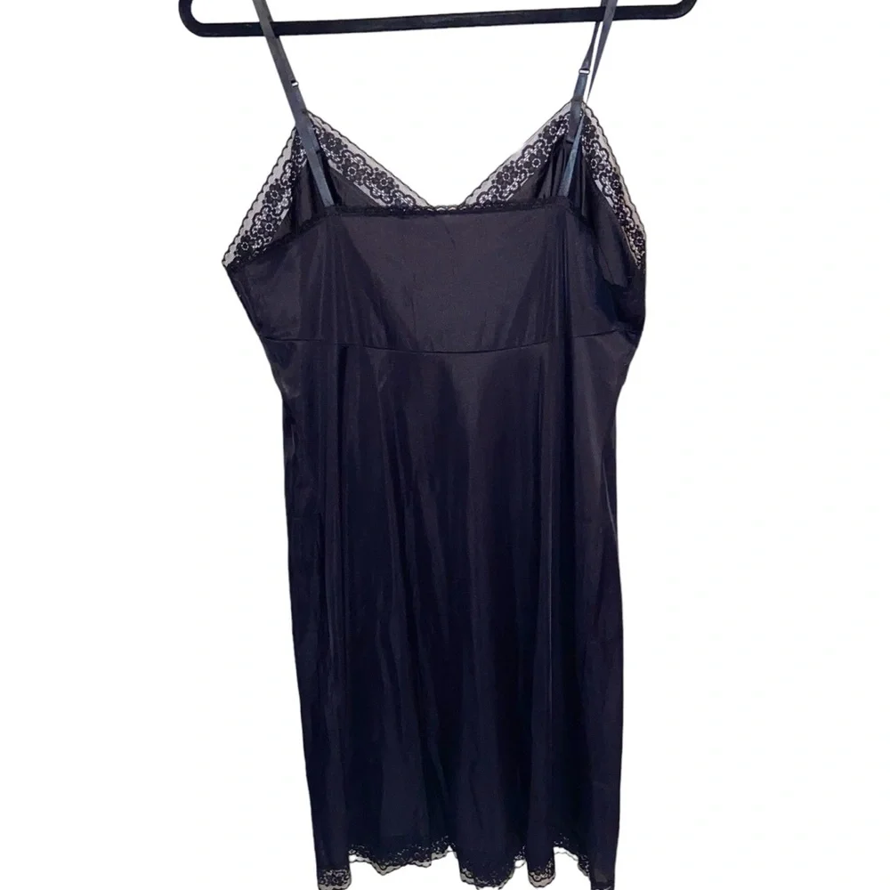Vintage Vanity Fair Slip Under Dress Womens Size 38 Black Lace Nylon Retro Sexy
